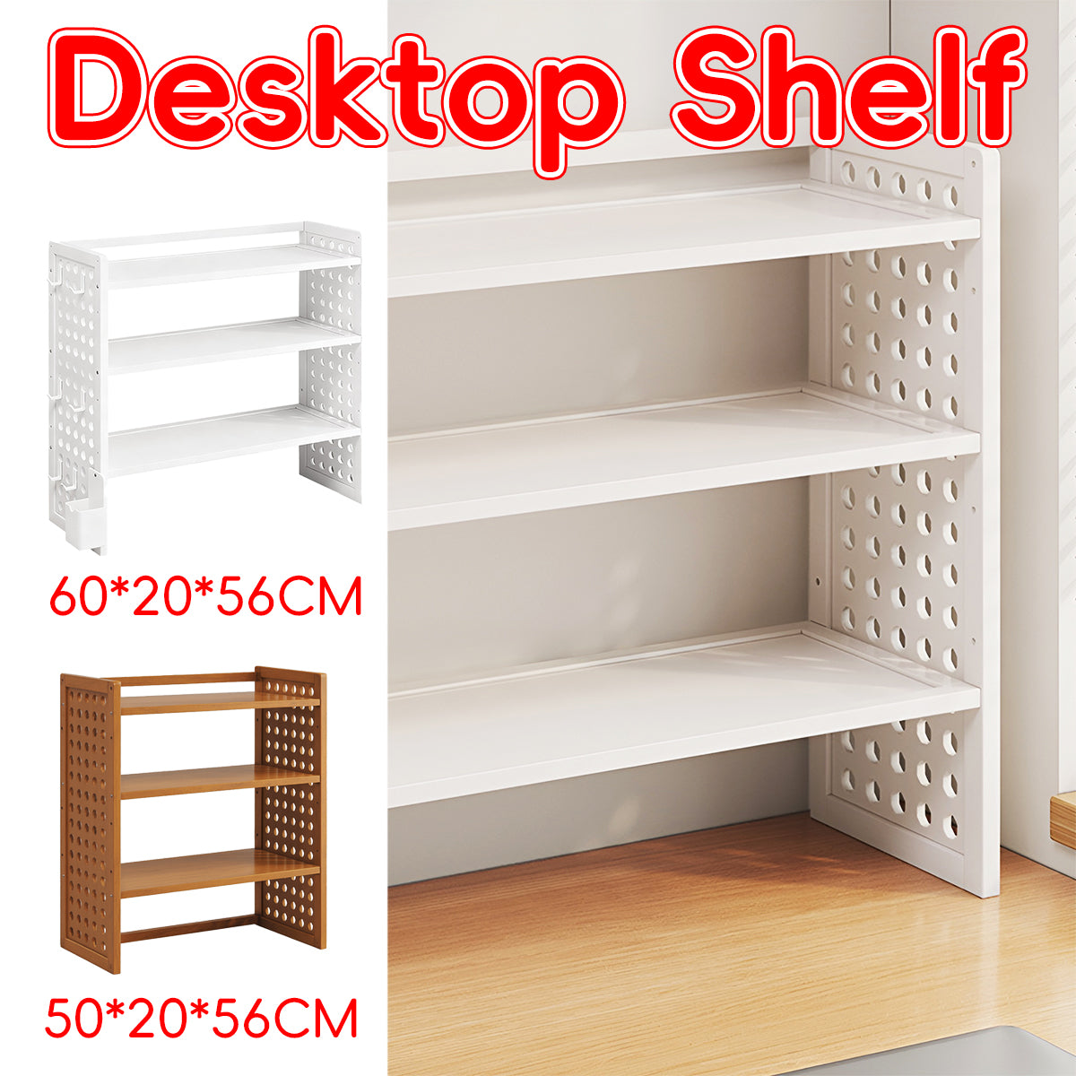 3-Tier Desktop Organizer Shelf Bamboo Adjustable Bookshelf