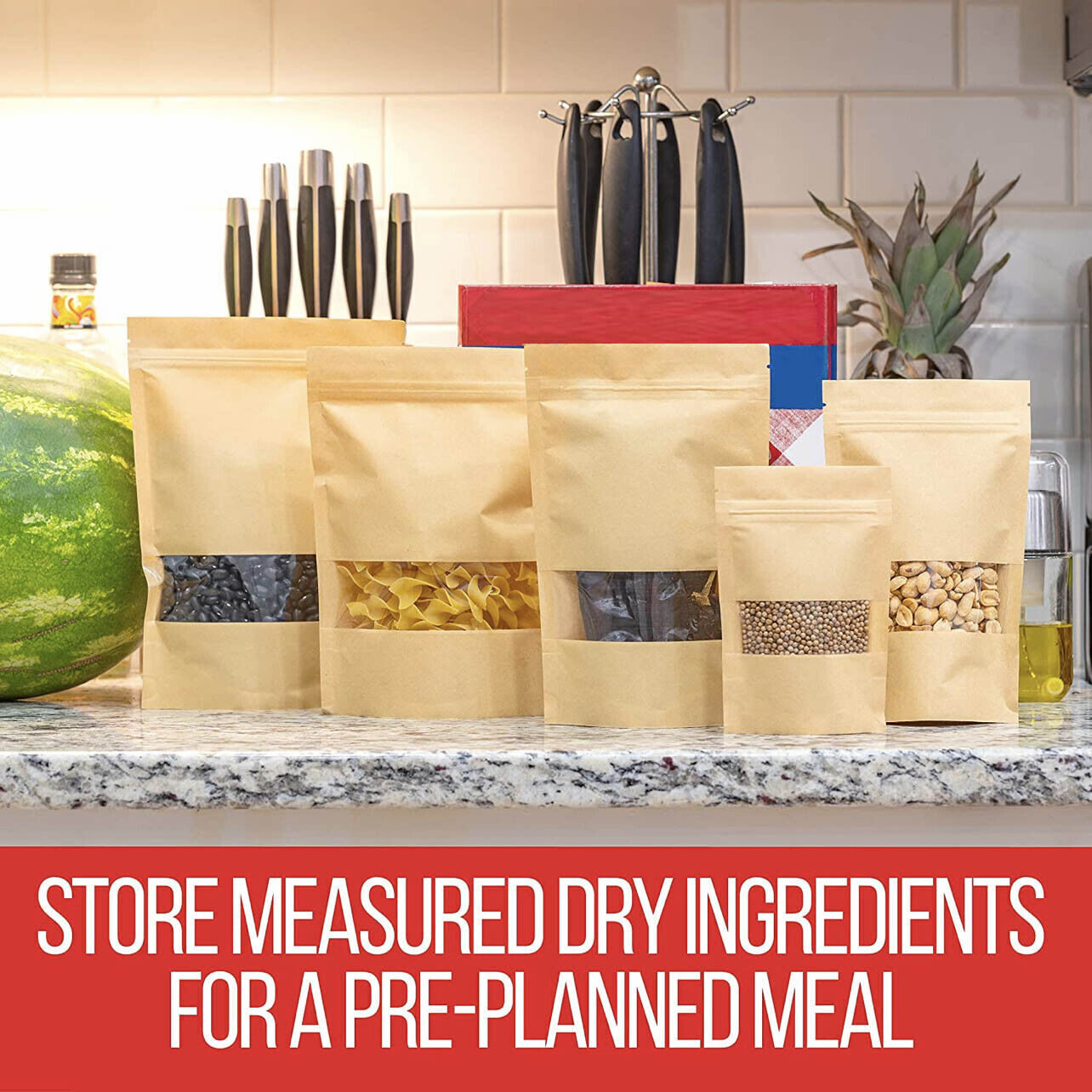 10–200 Pcs Kraft Stand Up Zip Lock Bags with Clear Window