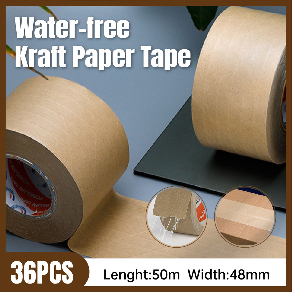 36 Rolls Kraft Paper Tape with Thread 48mm x 50m Self Adhesive