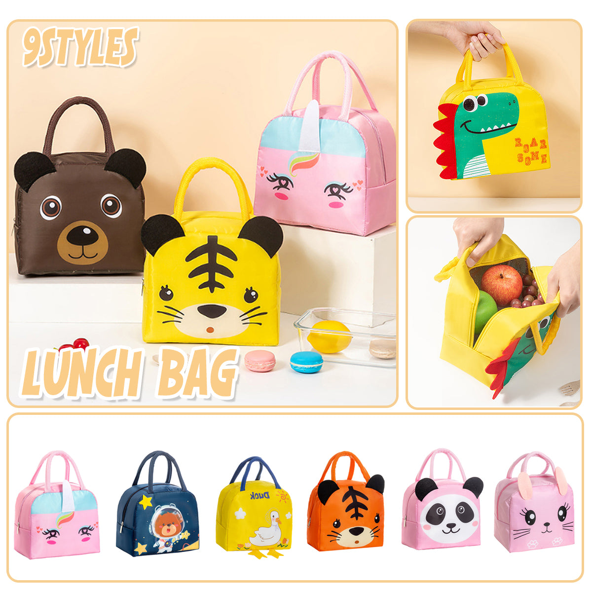 3D Bento Lunch Bag Cartoon Insulated Tote for Students