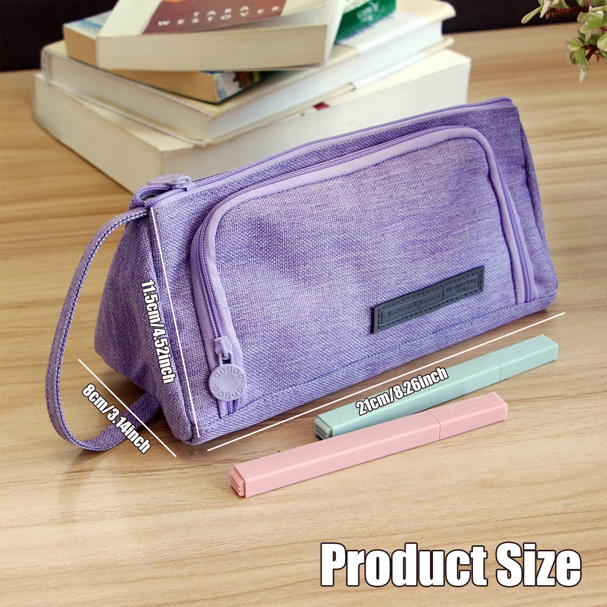 Pencil Case Large Capacity Cotton Linen with Mesh Pockets