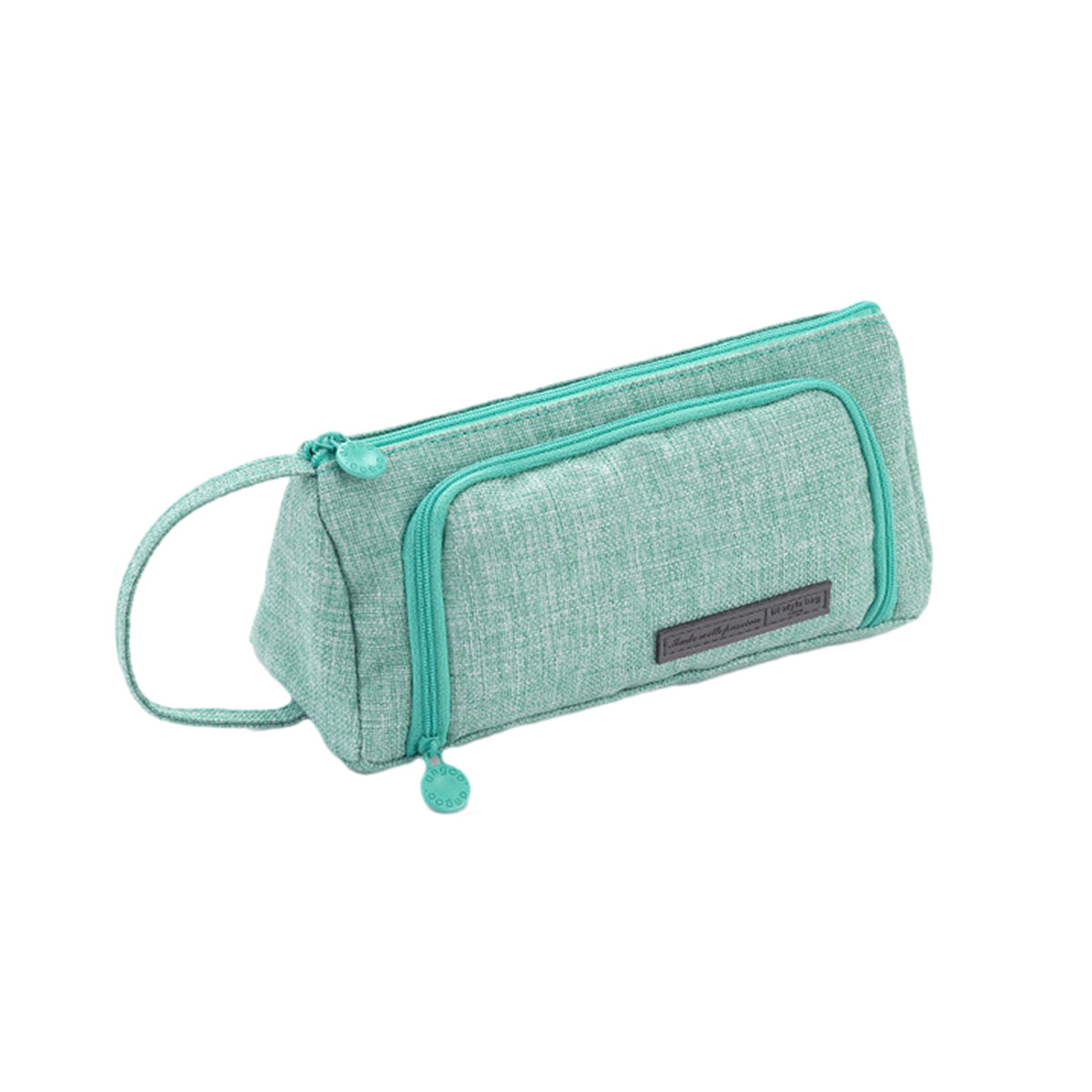 Pencil Case Large Capacity Cotton Linen with Mesh Pockets