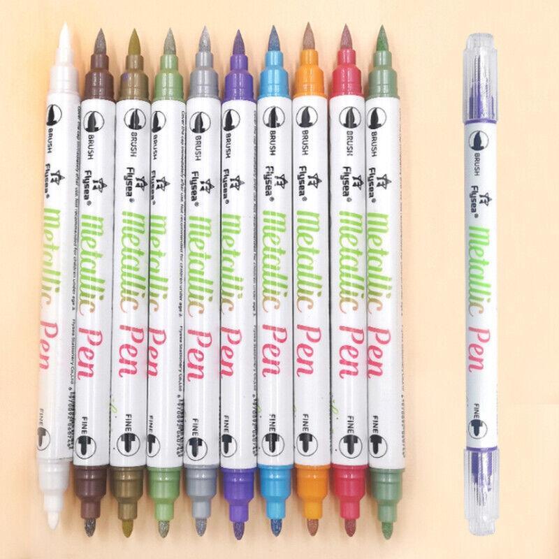 10 Colours Double Head Shimmer Metallic Marker Pens for Photo Album