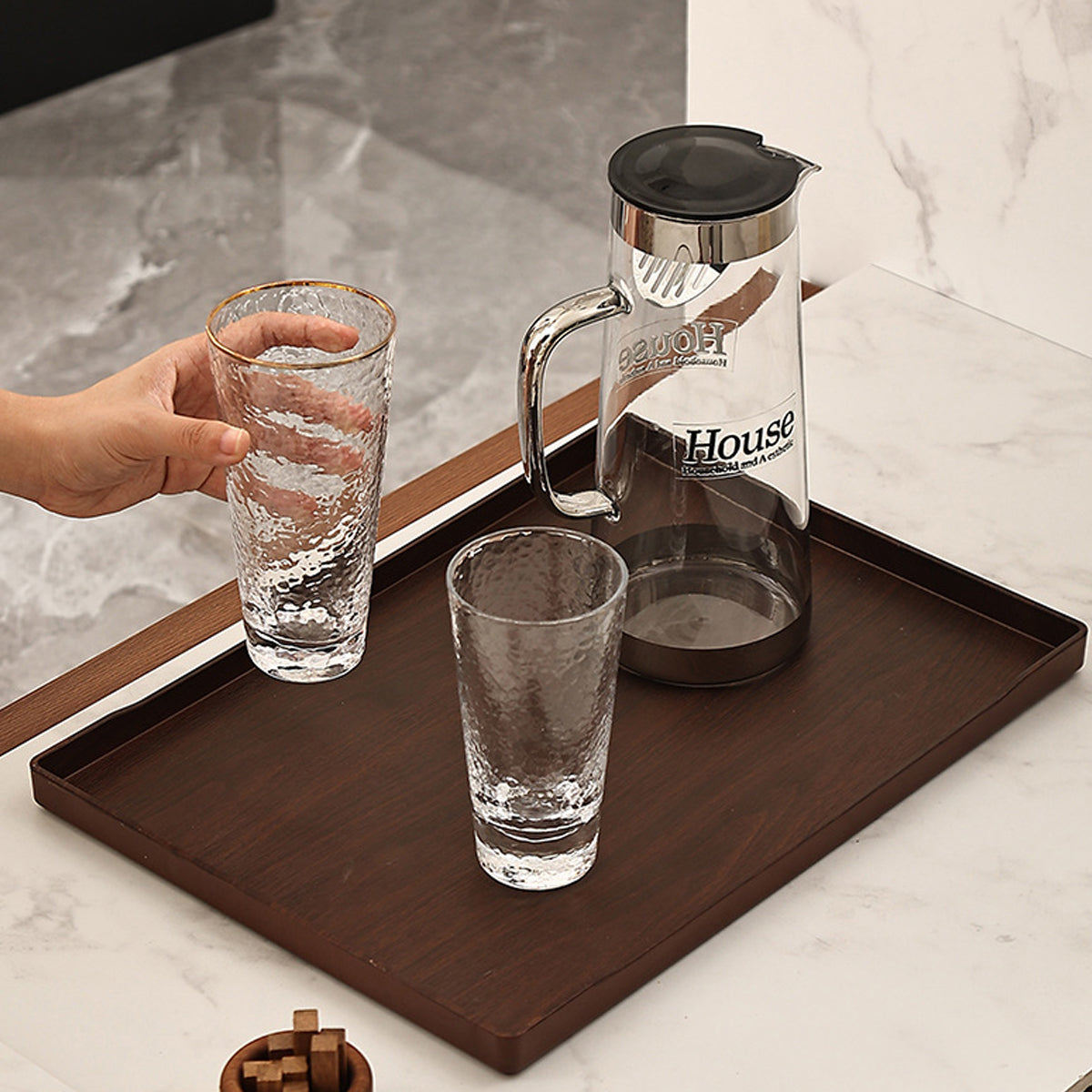 6pcs Wood-Grain ABS Rectangular Serving Trays