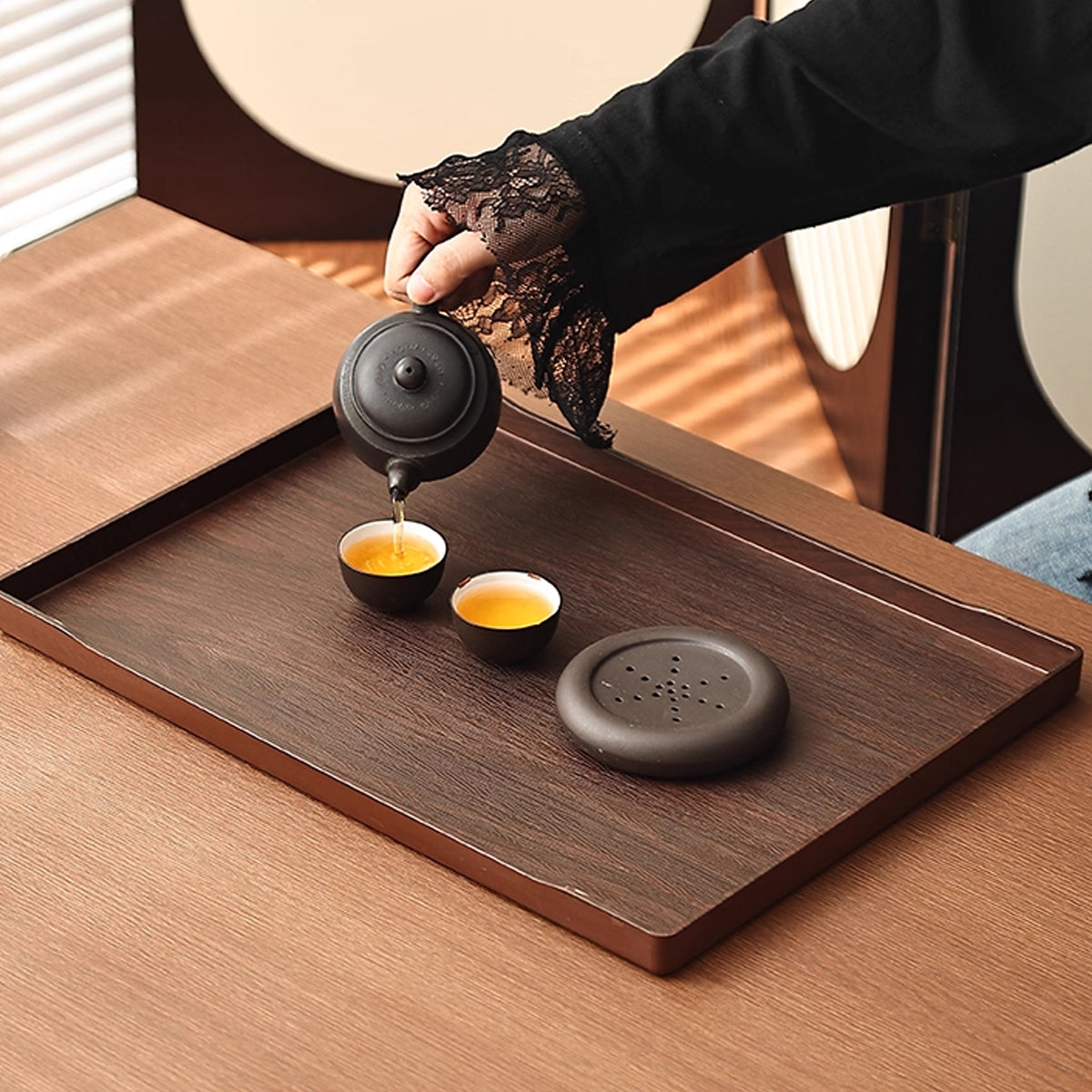 6pcs Wood-Grain ABS Rectangular Serving Trays