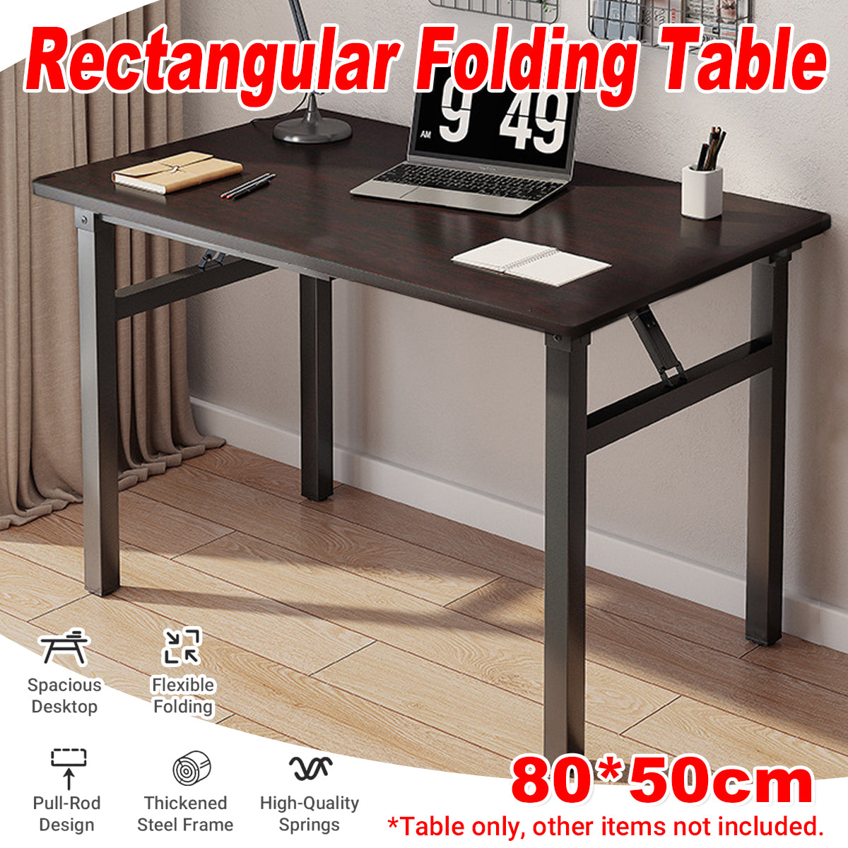 Rectangular Folding Table with Adjustable Feet and Spacious Desktop