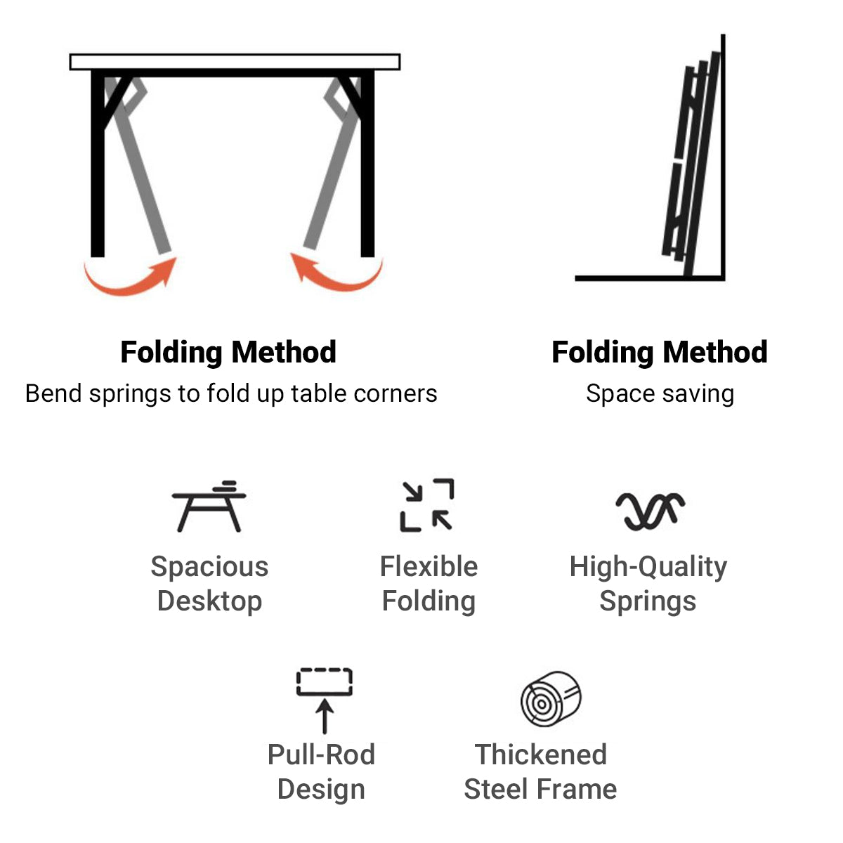 Rectangular Folding Table with Adjustable Feet and Spacious Desktop