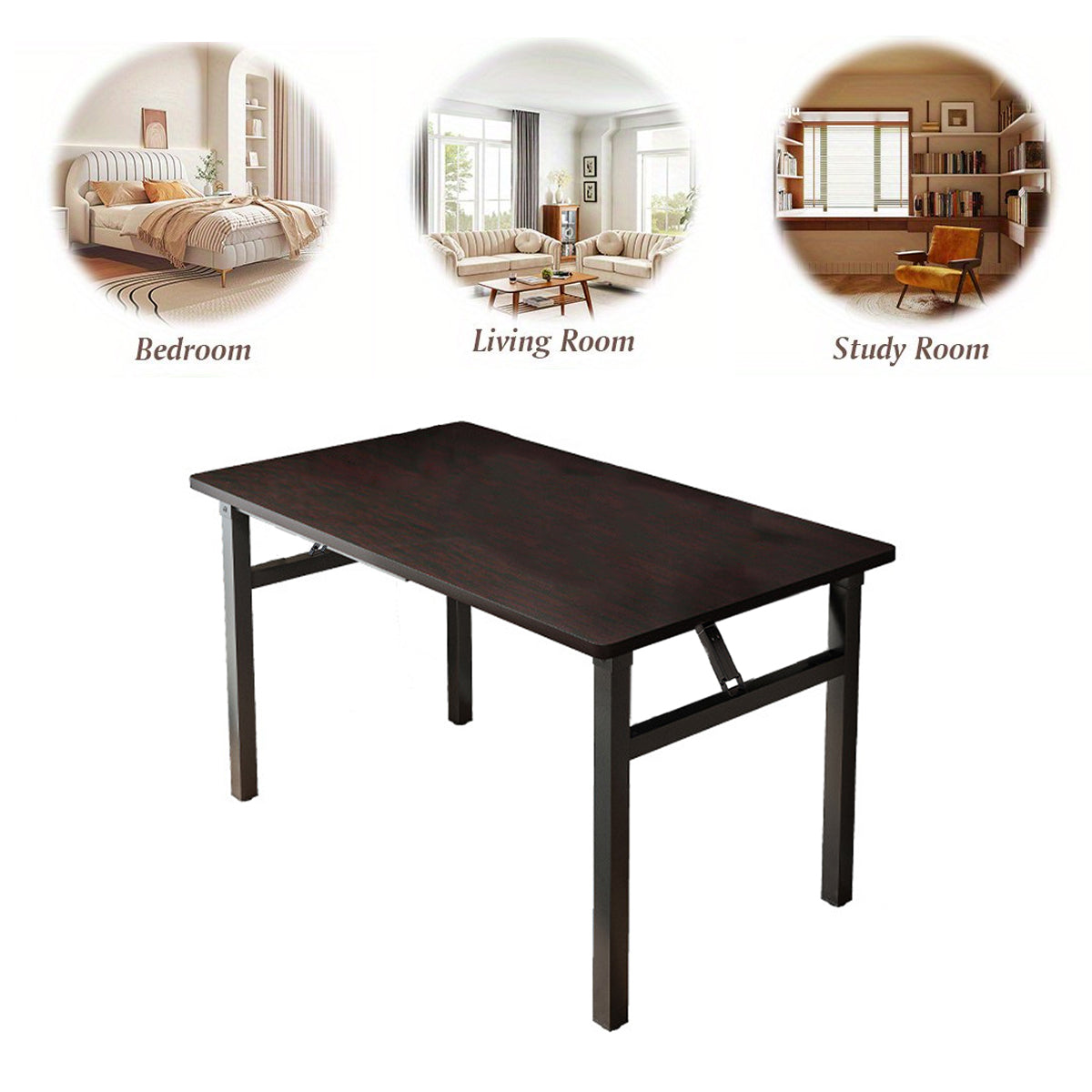 Rectangular Folding Table with Adjustable Feet and Spacious Desktop