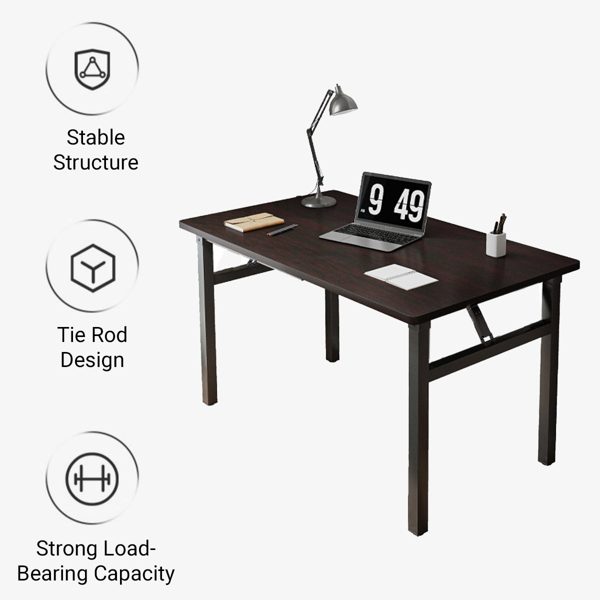 Rectangular Folding Table with Adjustable Feet and Spacious Desktop