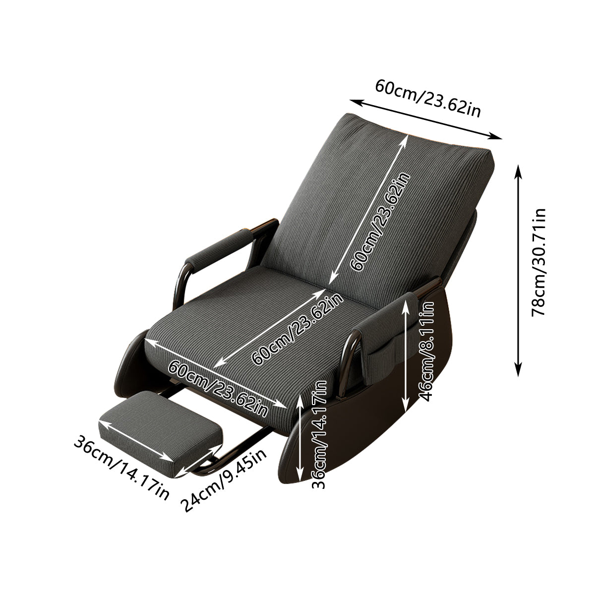 Foldable Recliner Chair 3-Level Adjustable Backrest