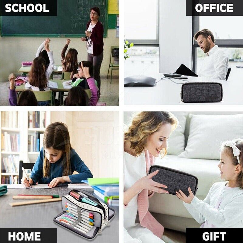 Zipper Pencil Case Large Capacity Canvas with 3 Compartments