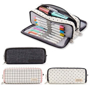 Zipper Pencil Case Large Capacity Canvas with 3 Compartments