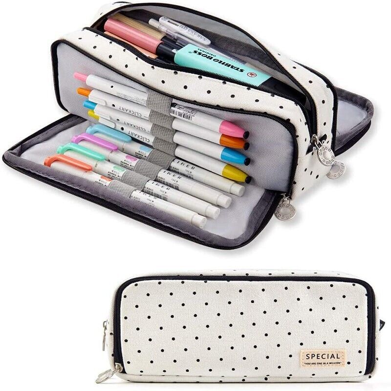 Zipper Pencil Case Large Capacity Canvas with 3 Compartments