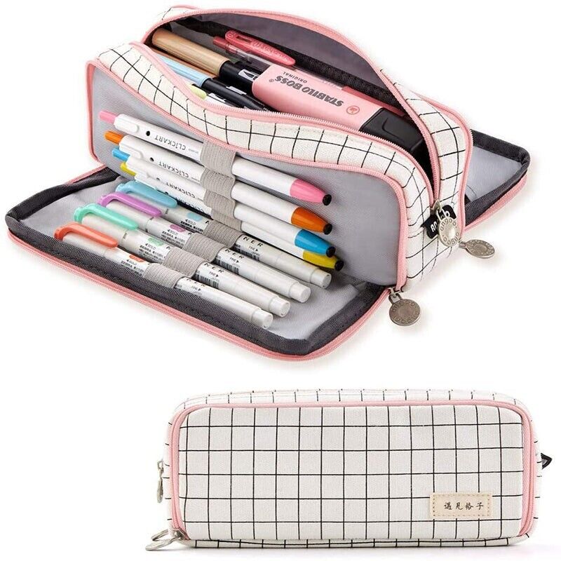 Zipper Pencil Case Large Capacity Canvas with 3 Compartments