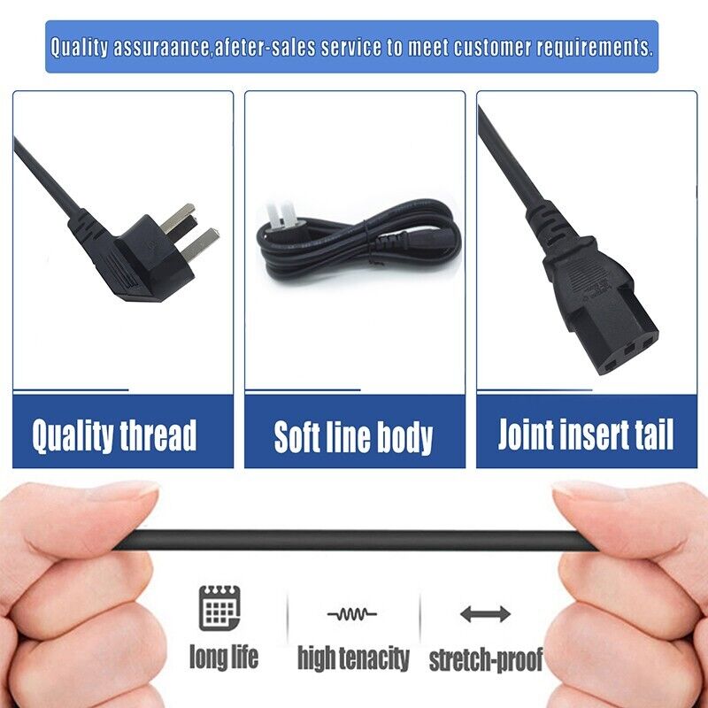 3 Pin Power Cord Lead Cable for PC Monitor Printer 250V 10A