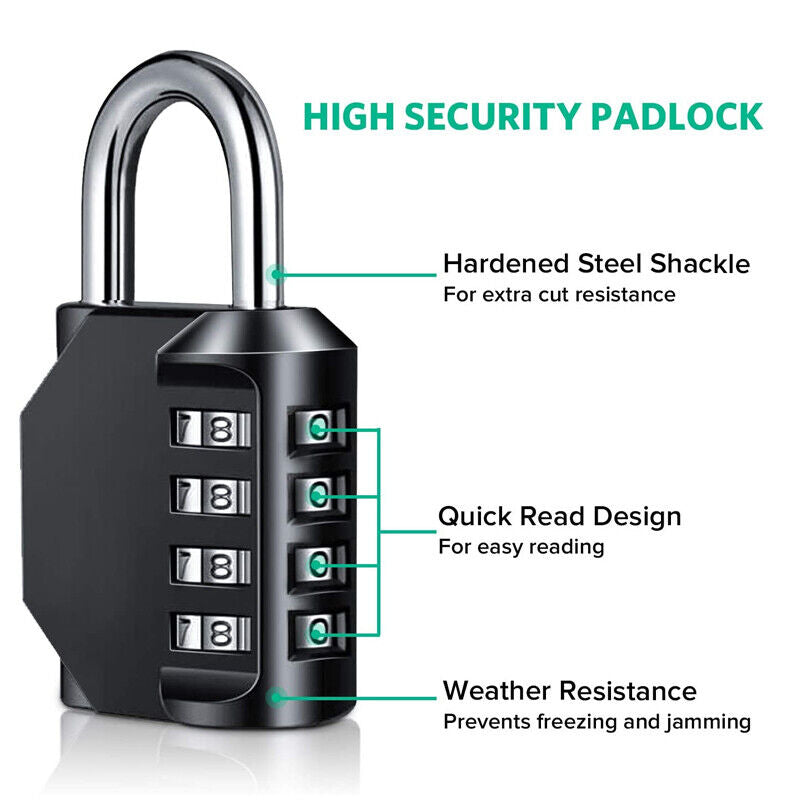 4 Digit Combination Padlock Waterproof Metal Security Lock