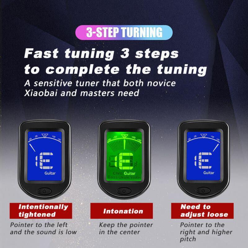 Multi-Function Clip Tuner with LCD for Guitar Bass