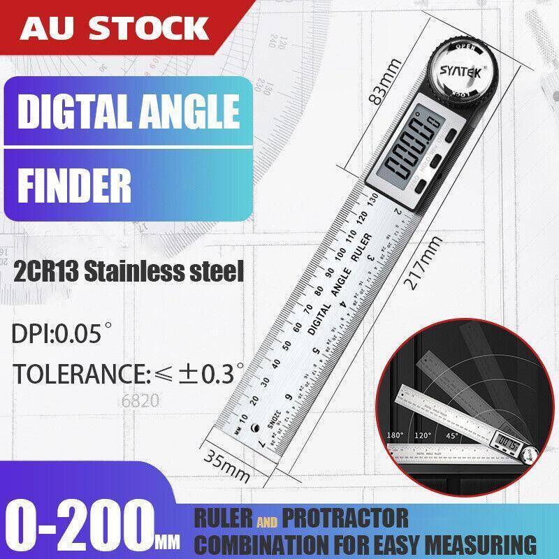 0-360° Digital Angle Finder 200mm Stainless Steel Ruler