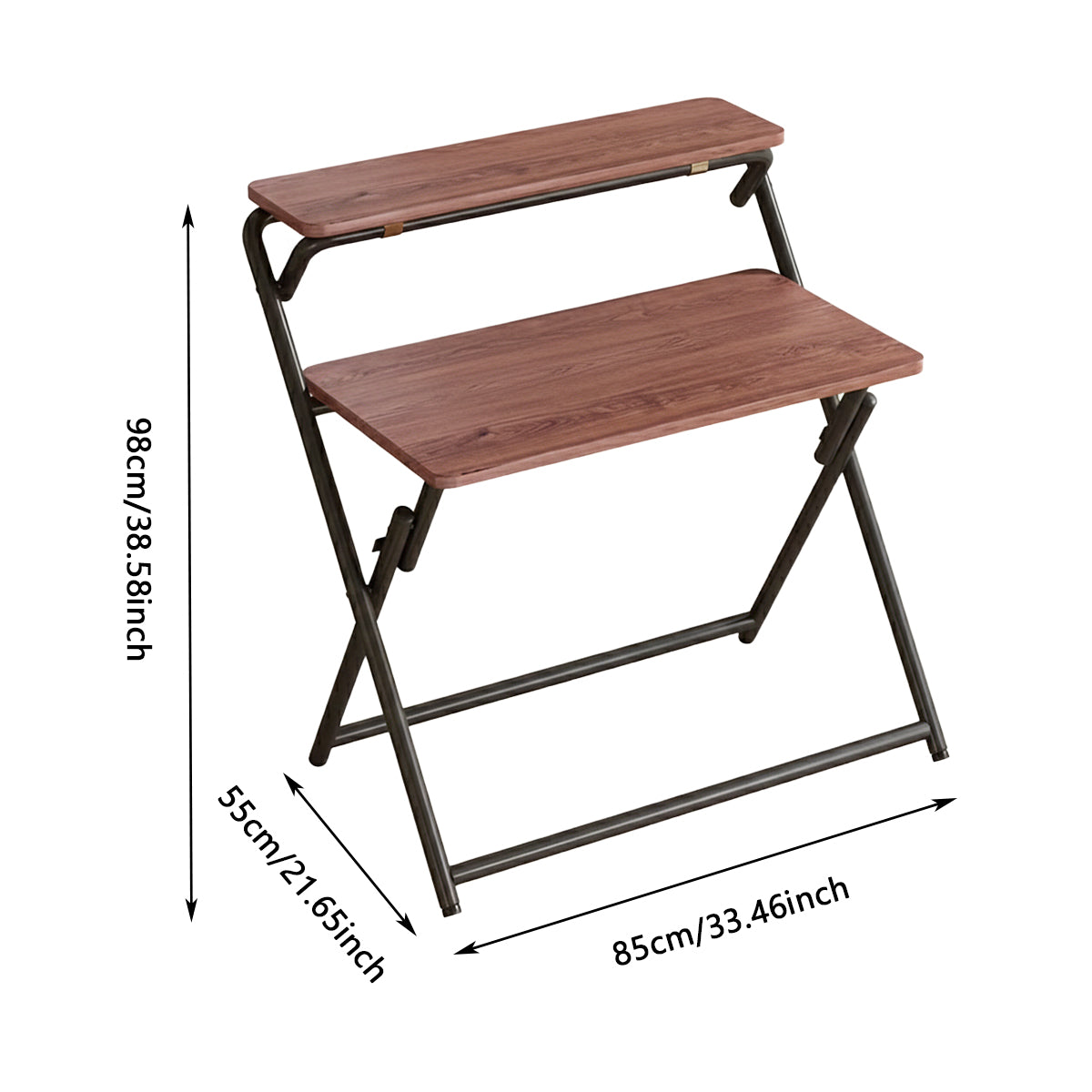 Double Layer Foldable Desk with Metal Frame Study