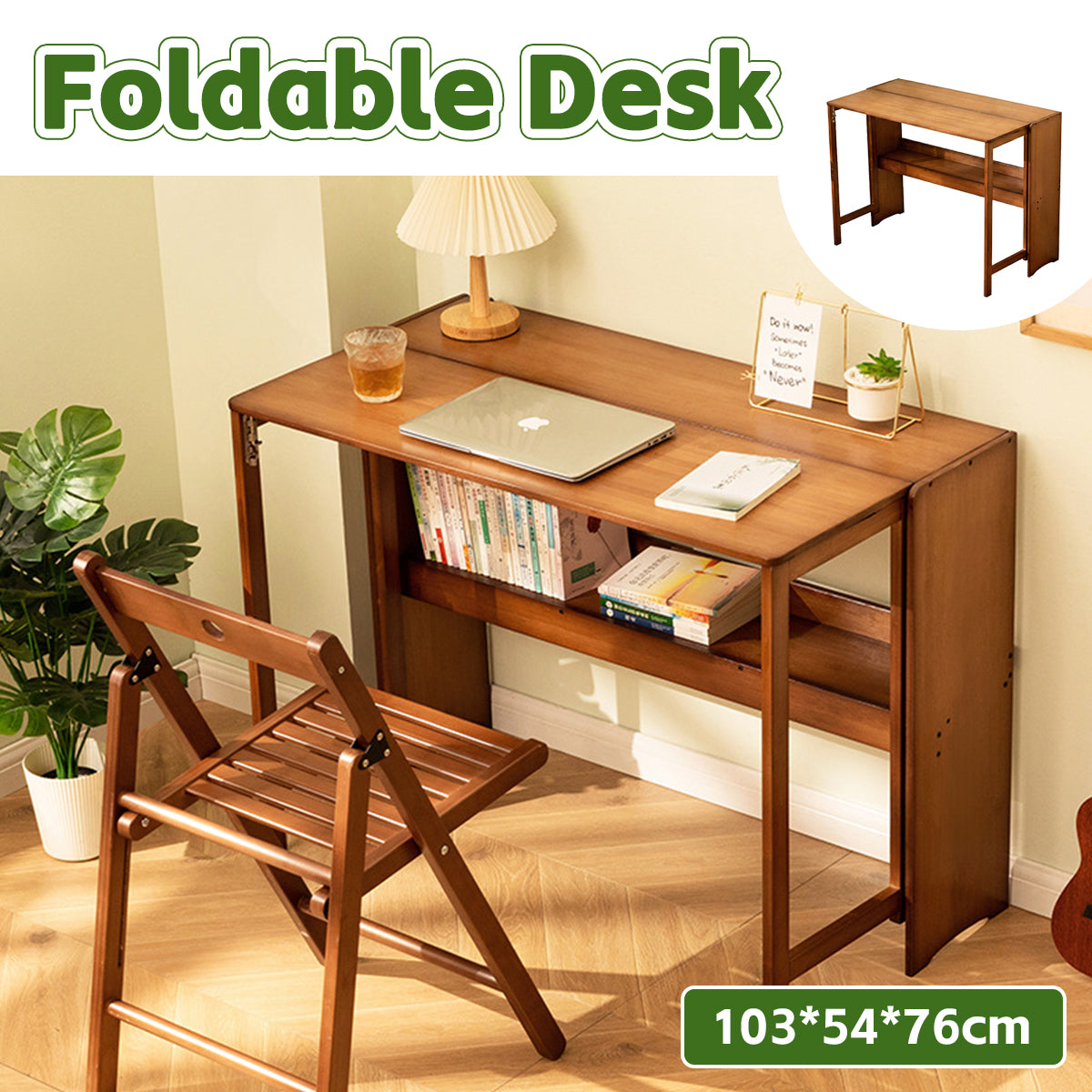 Bamboo Folding Student Desk with Storage Shelf
