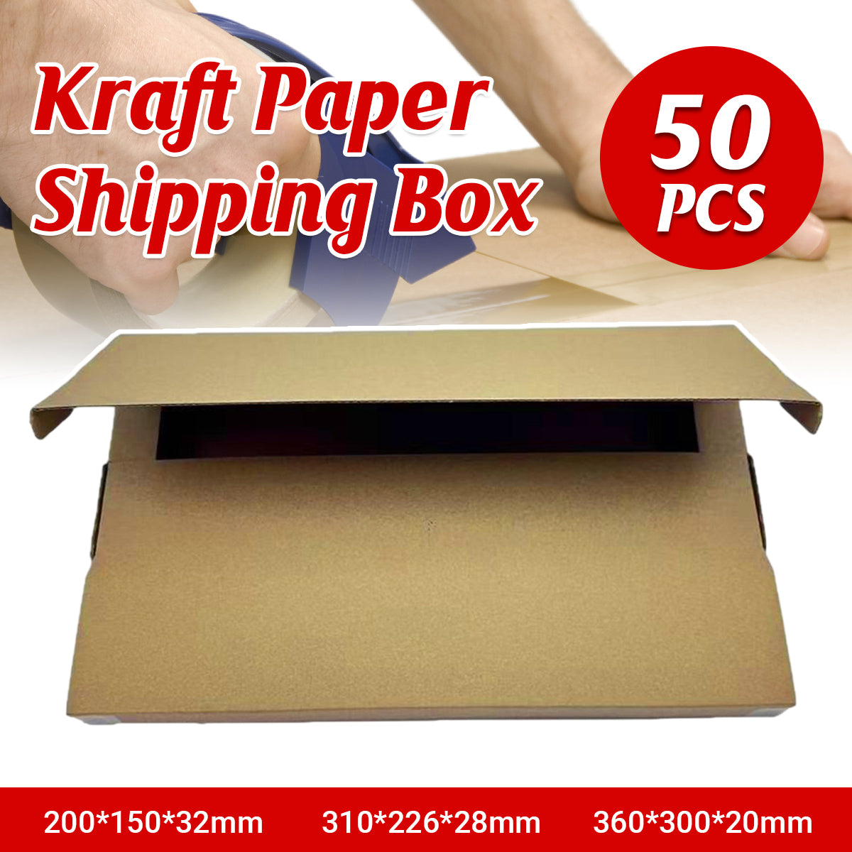 50Pcs Kraft Shipping Boxes Drop-Resistant Packing Set  for Ecommerce and Mailing