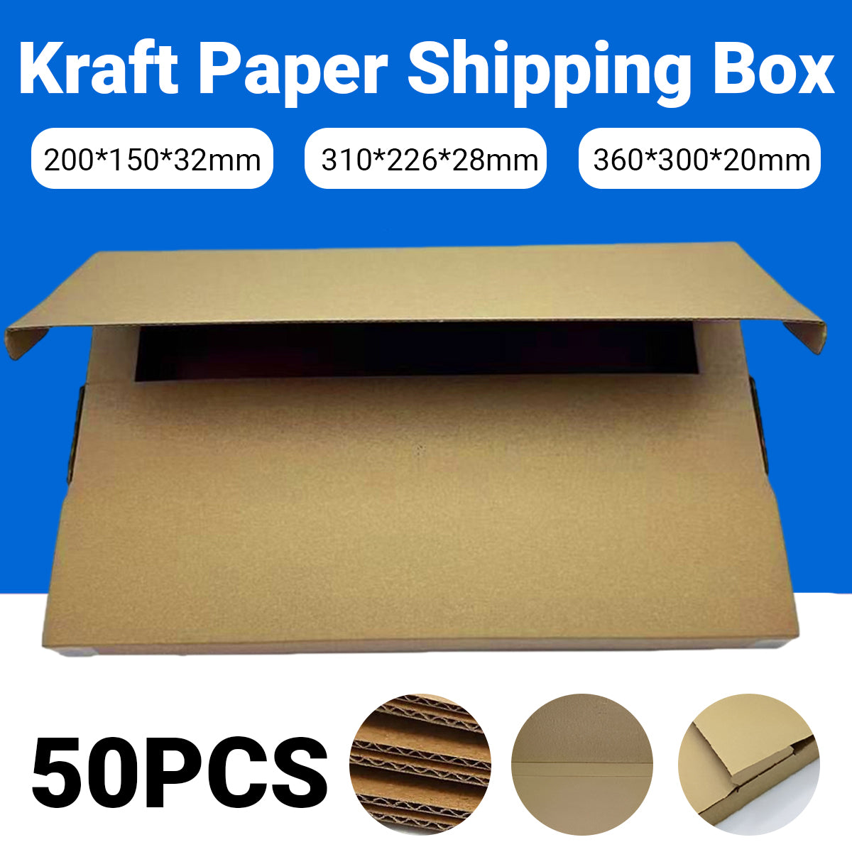 50Pcs Kraft Shipping Boxes Drop-Resistant Packing Set  for Ecommerce and Mailing