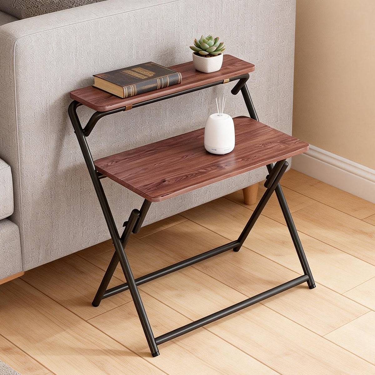 Double Layer Foldable Desk with Metal Frame Study