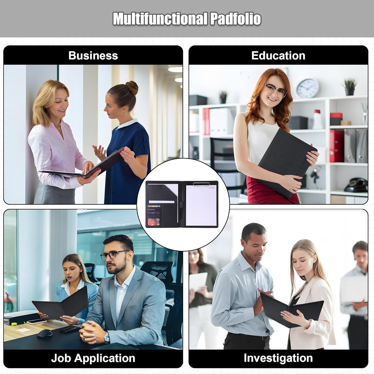 A4 Business File Folder PU Leather with Notebook Clipboard