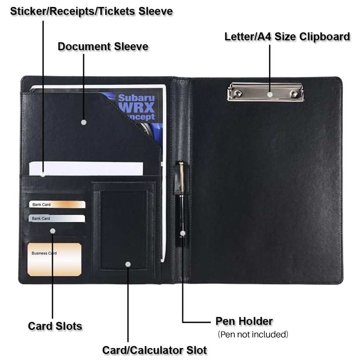 A4 Business File Folder PU Leather with Notebook Clipboard