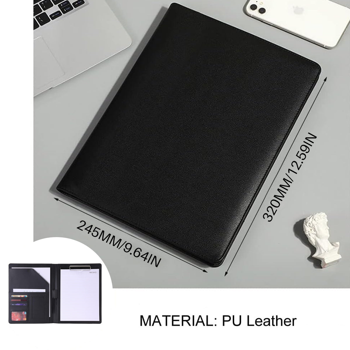 A4 Business File Folder PU Leather with Notebook Clipboard