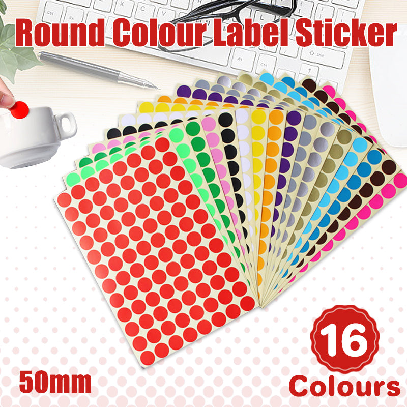 50mm Round Sticker Dots Adhesive Labels in 16 Colours for Scrapbooking ...