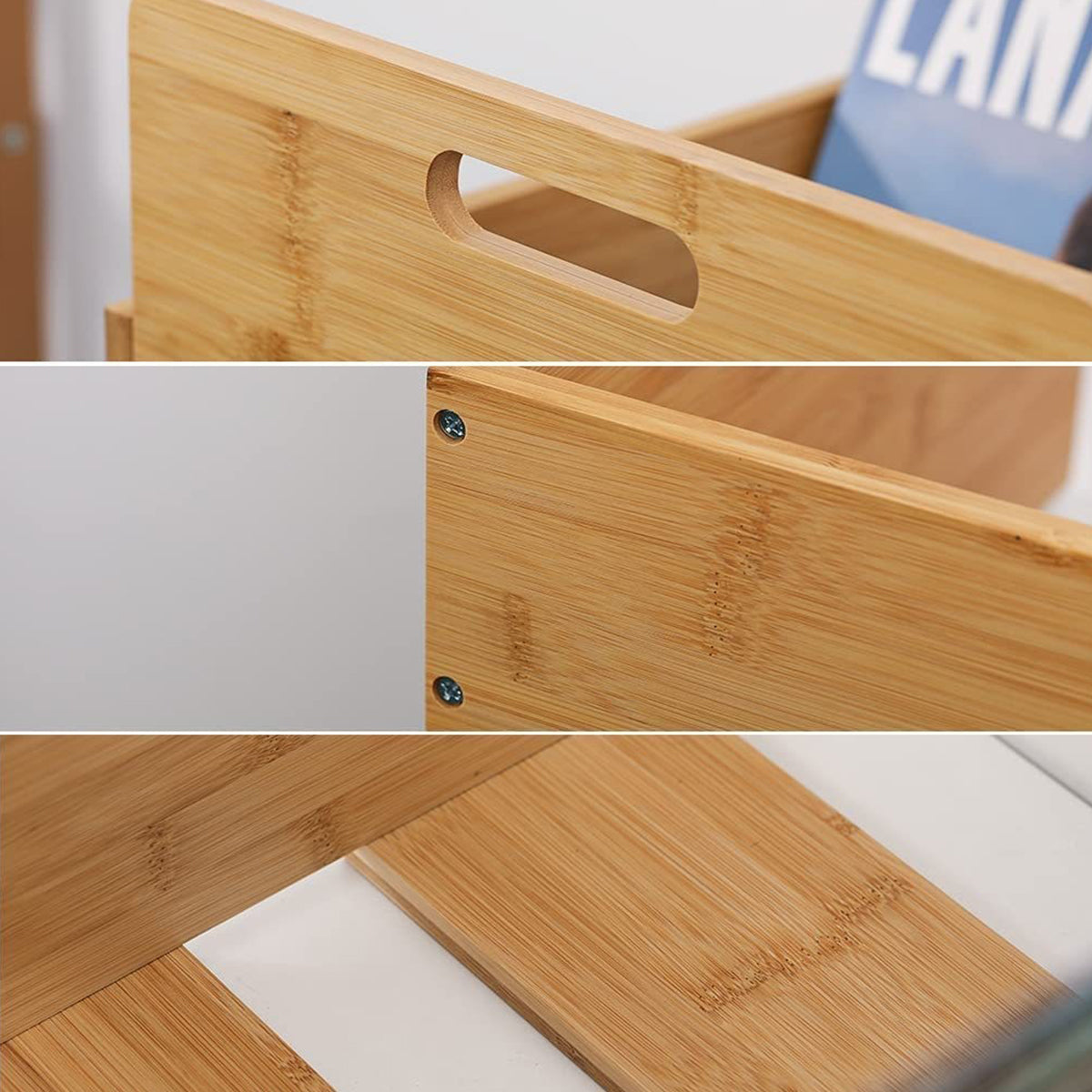 Bamboo Wood Vinyl Record Stand with Carry Handles