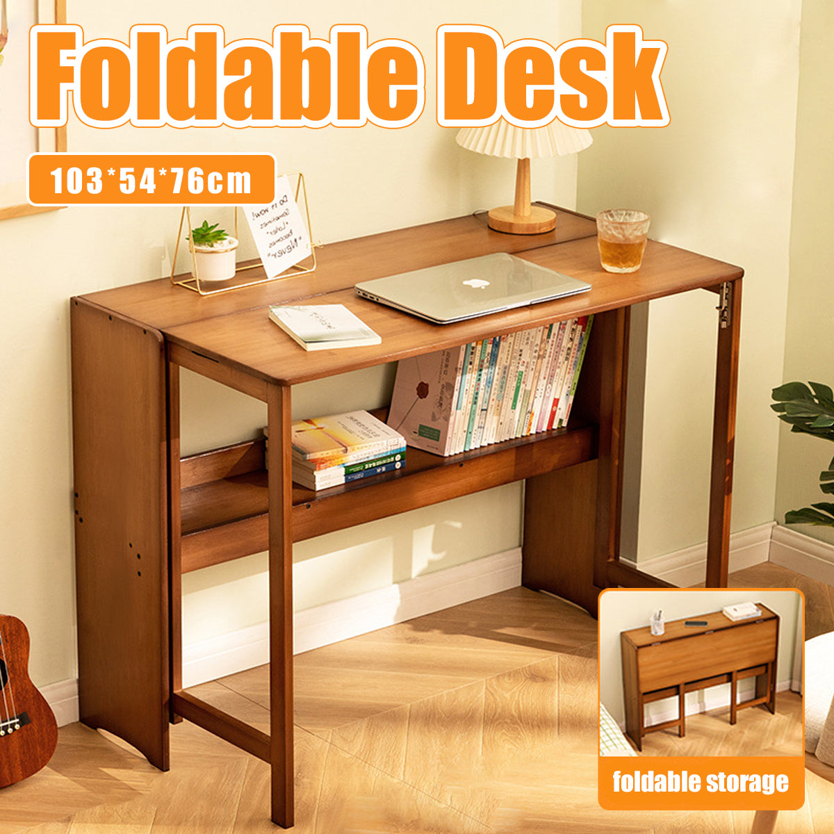 Bamboo Folding Student Desk with Storage Shelf