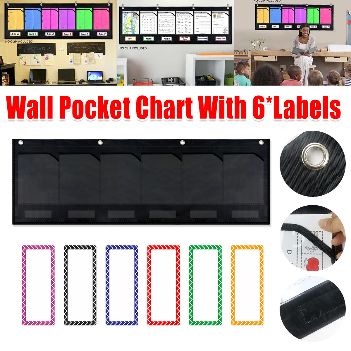 Wall Pocket Chart 6-Pocket Oxford Cloth Document Organizer