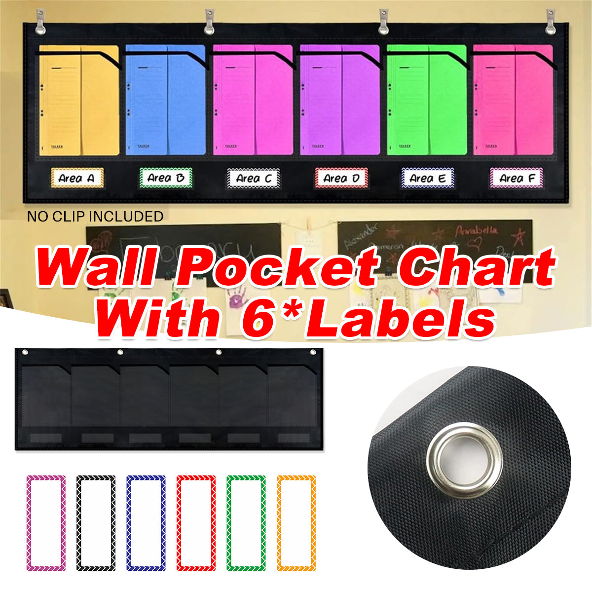 Wall Pocket Chart 6-Pocket Oxford Cloth Document Organizer