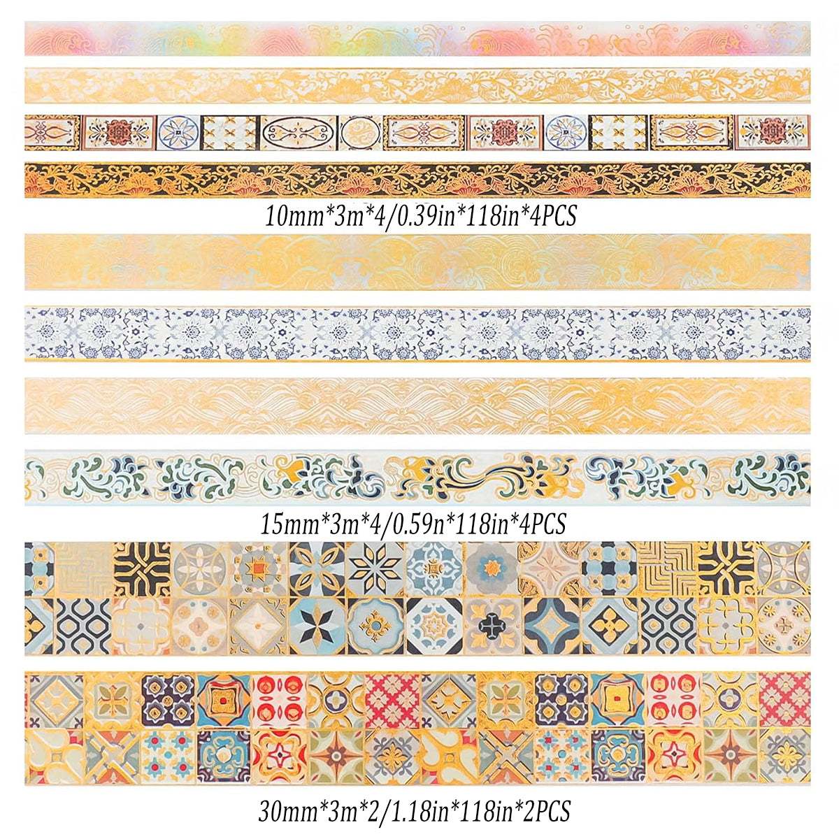 10 Rolls Gold Foil Washi Tape Set for Scrapbooking
