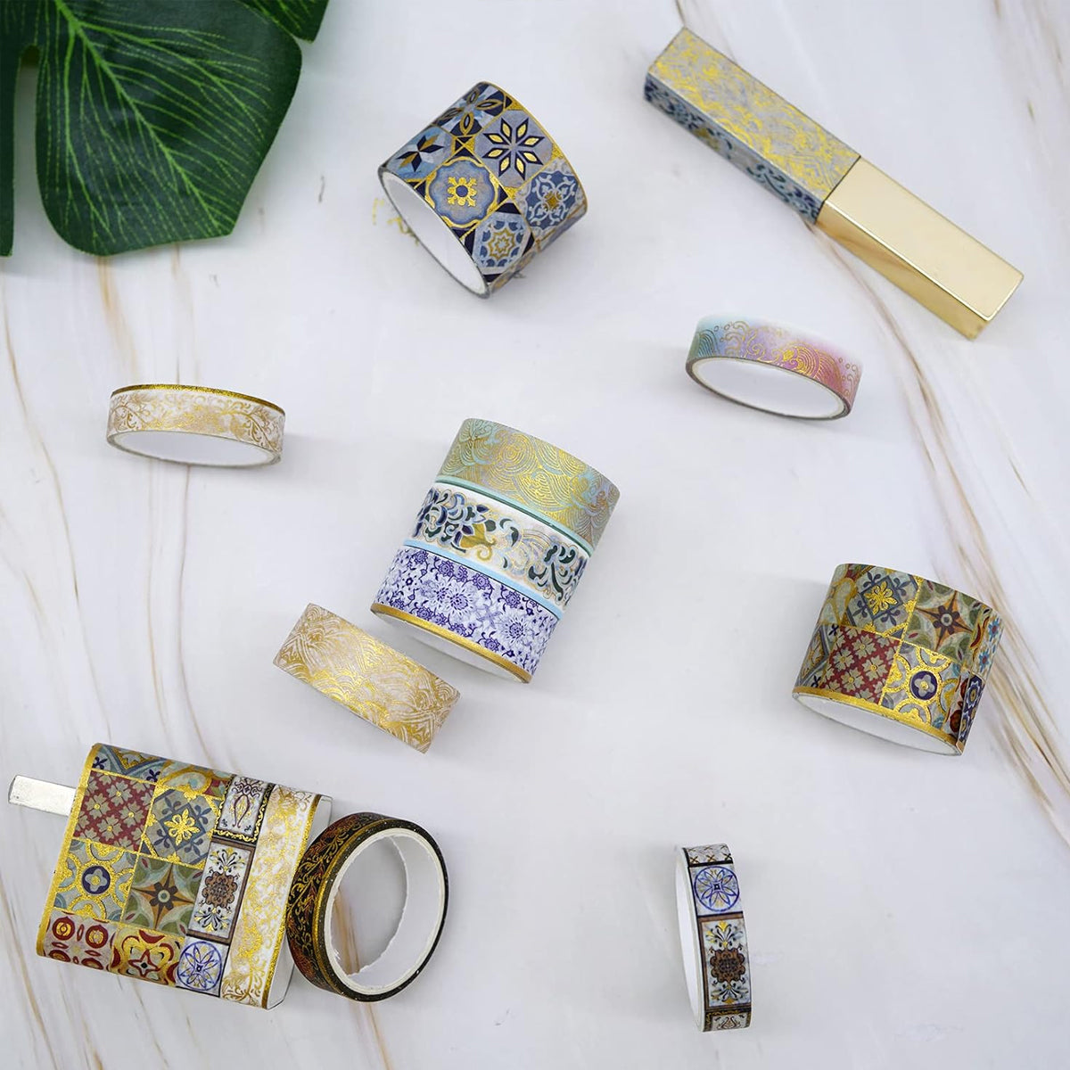 10 Rolls Gold Foil Washi Tape Set for Scrapbooking