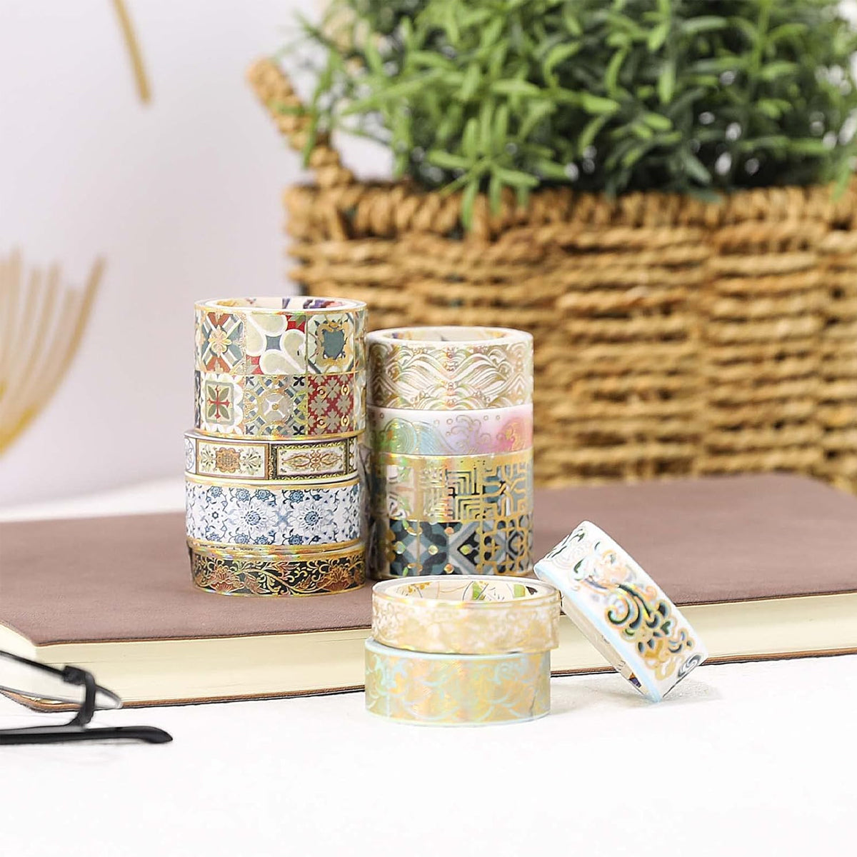 10 Rolls Gold Foil Washi Tape Set for Scrapbooking