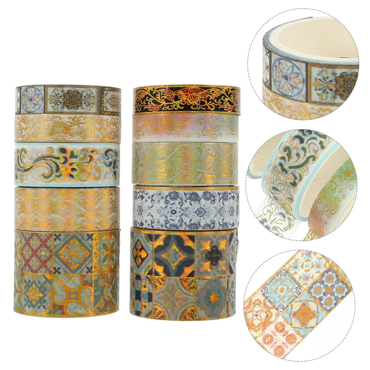 10 Rolls Gold Foil Washi Tape Set for Scrapbooking
