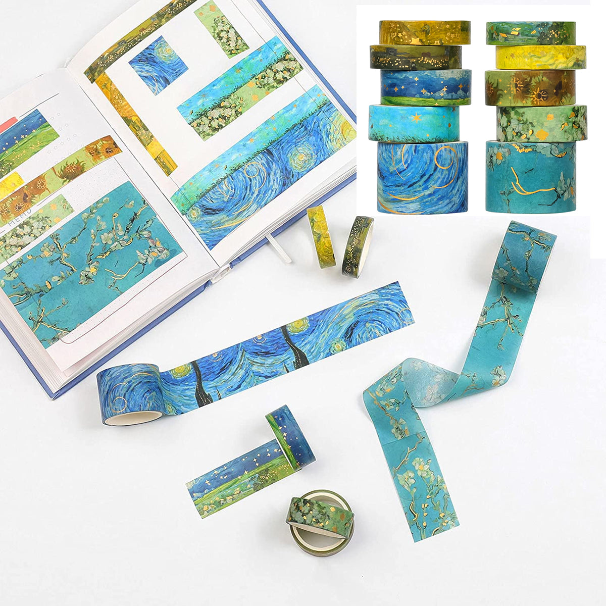 10 Rolls Gold Foil Washi Tape Set for Scrapbooking