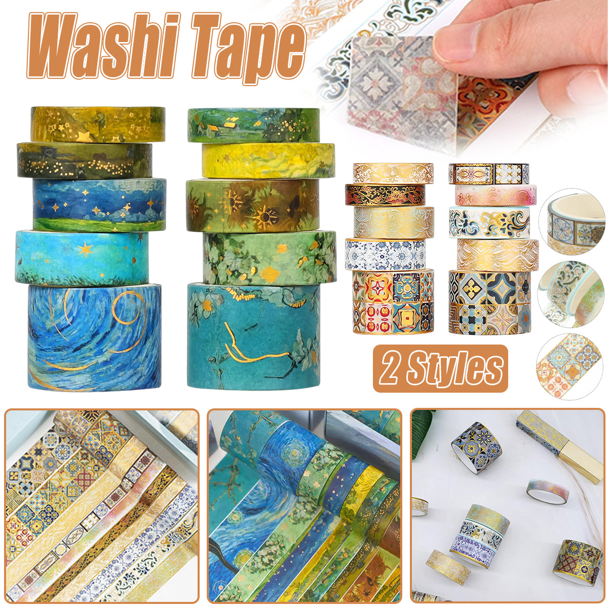 10 Rolls Gold Foil Washi Tape Set for Scrapbooking