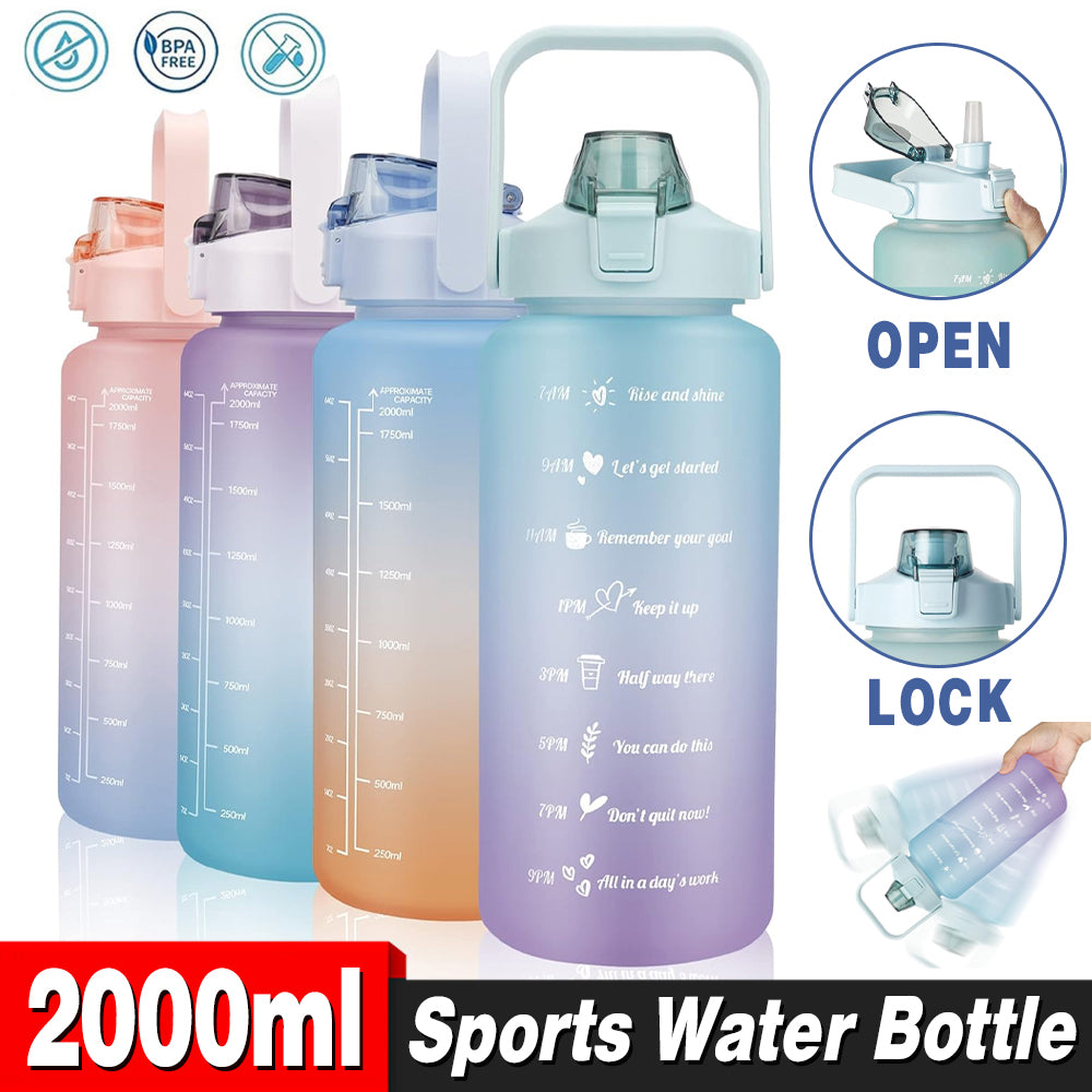 2L Water Bottle with Straw and Time Markers