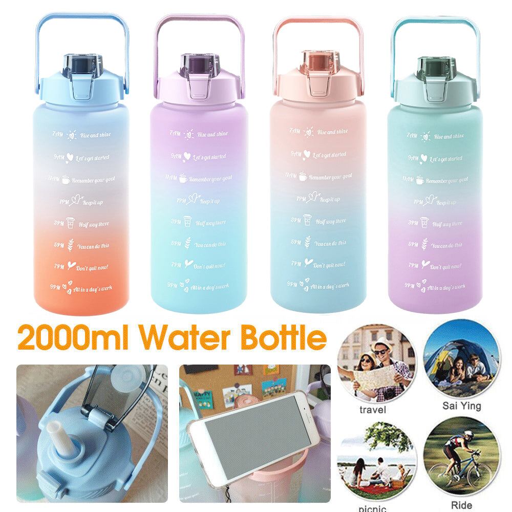2L Water Bottle with Straw and Time Markers