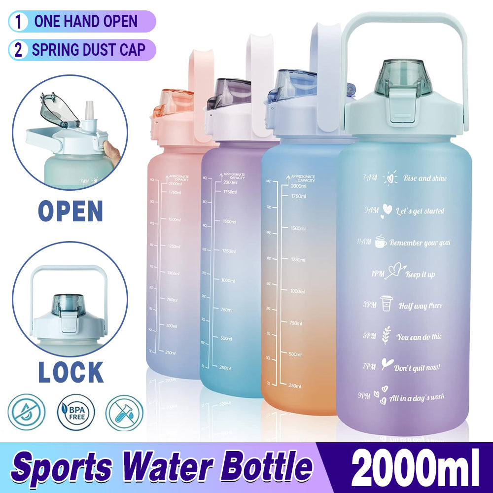 2L Water Bottle with Straw and Time Markers