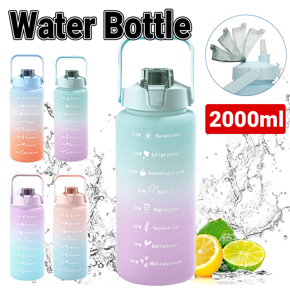 2L Water Bottle with Straw and Time Markers