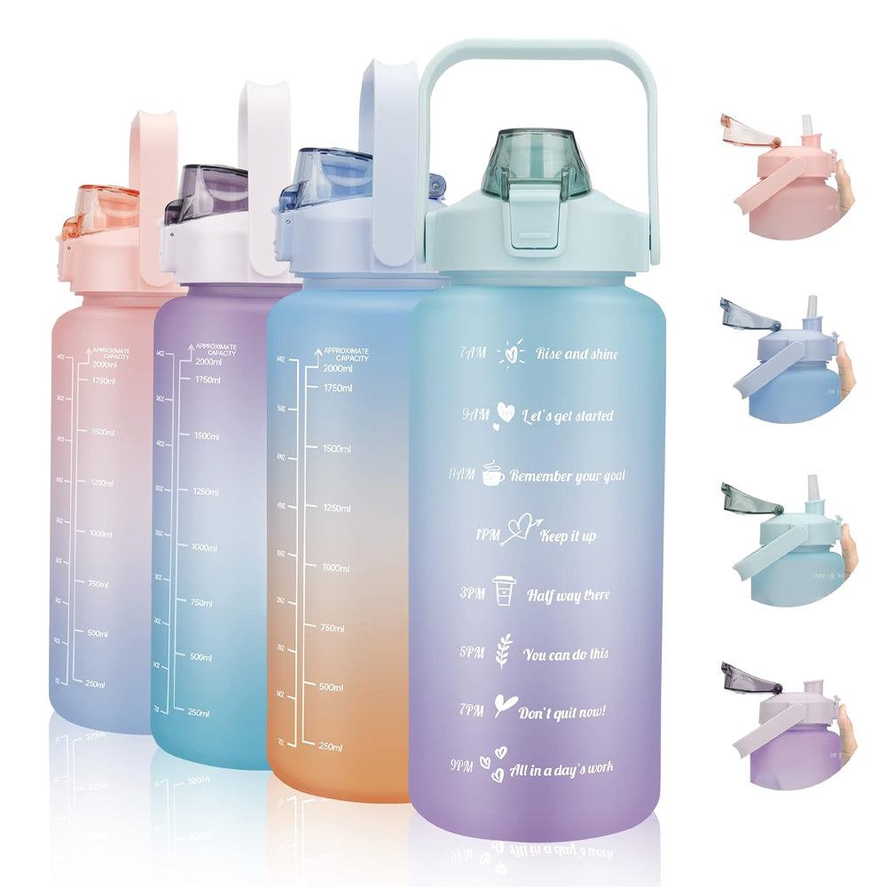 2L Water Bottle with Straw and Time Markers