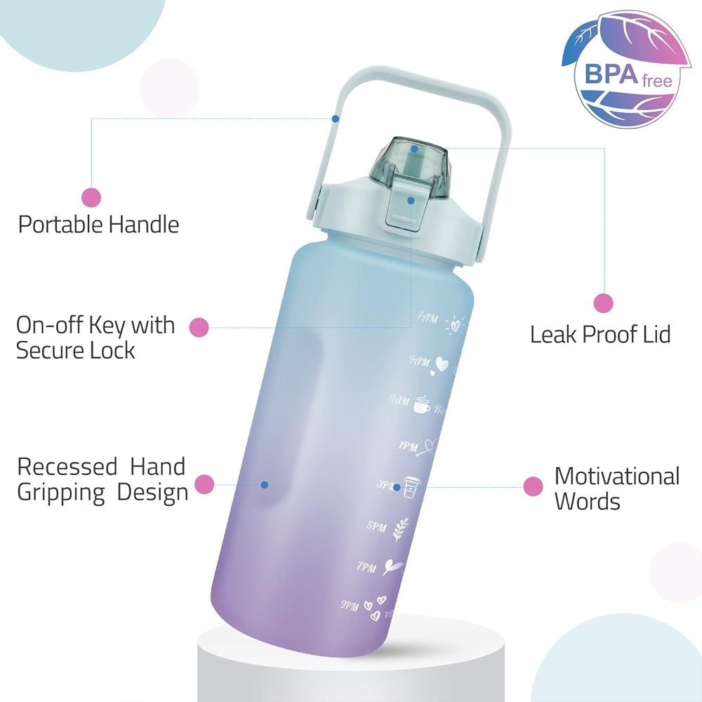 2L Water Bottle with Straw and Time Markers