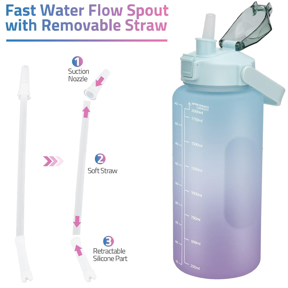 2L Water Bottle with Straw and Time Markers