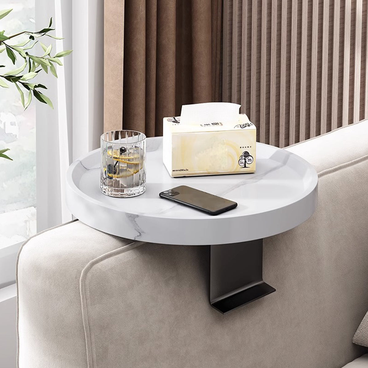 Adjustable Sofa Side Table with Marble Top