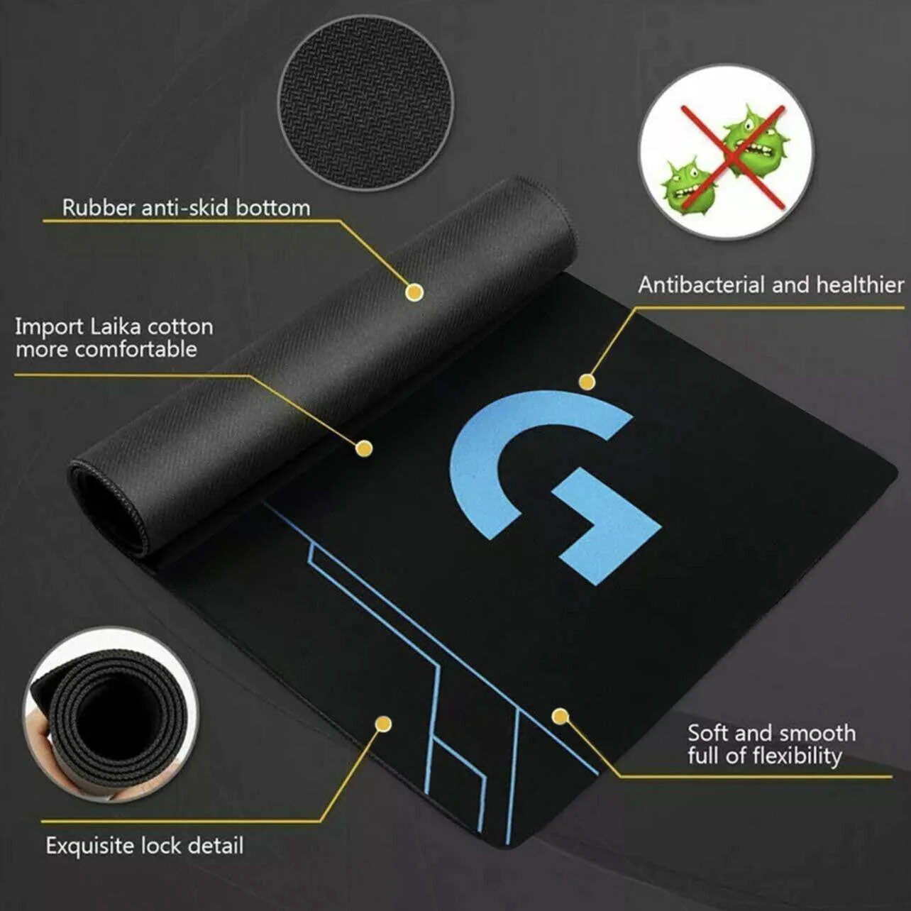 Logitech Gaming Mouse Pad Non-Slip Soft Cloth Black Rubber Base